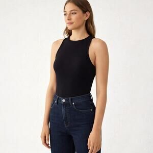 AGOLDE Black Ribbed High Neck Tank Bodysuit Women’s L Made in USA